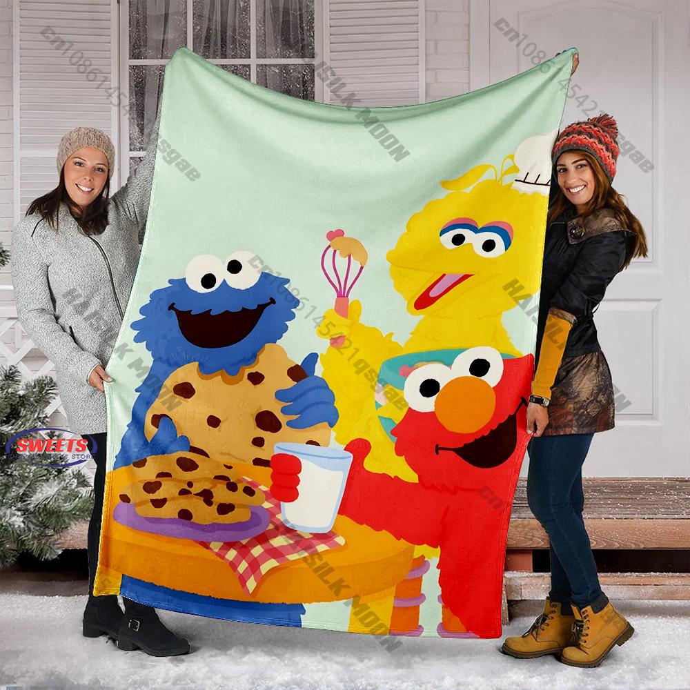 6 Sizes S-Sesame S-Street Pattern Printed Blanket, Cozy Warm Blanket for Sofa, Bed, Camping, Holiday Gift for Family and Friends