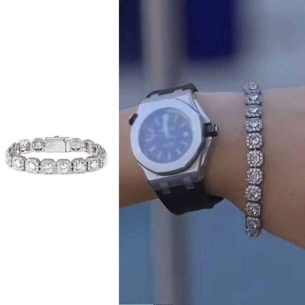 Cubic Zirconia Chain Bracelet Rock Sugar Men Bracelet Fashion Ice Sugar Chain  Male