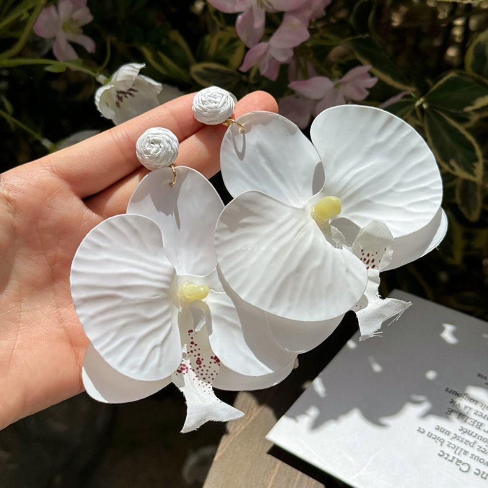 Simulated Flower Butterfly Orchid Earrings Zinc Zinc Alloy Flower Earrings Retro Flower Drop Earrings  Women