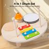 4 In 1 Drum Set Wooden Music Percussion Instrument Multifunctional Music Knocking Table Xylophone Scraper Bell Drum