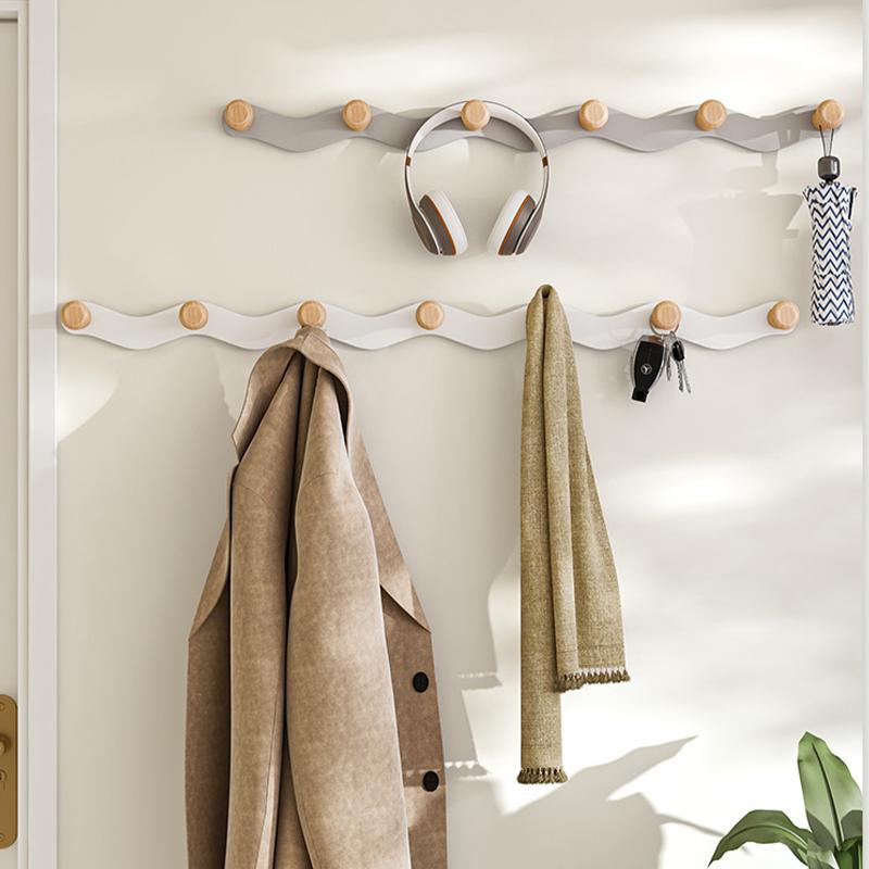 Punch-Free Wave Shape Hook On The Door Iron Raw Wood Living Room Hanging Clothes Hook Bedroom On The Door Wall Clothes Storage