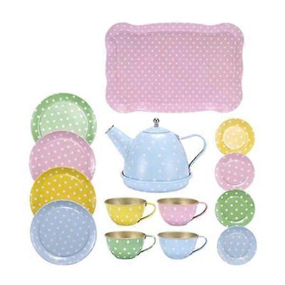 Giocattolo da festa del tè per bambine Gioco di finzione Set da tè pomeridiano Accessori in metallo per utensili da cucina Vassoio Teiera Tazze Piatti