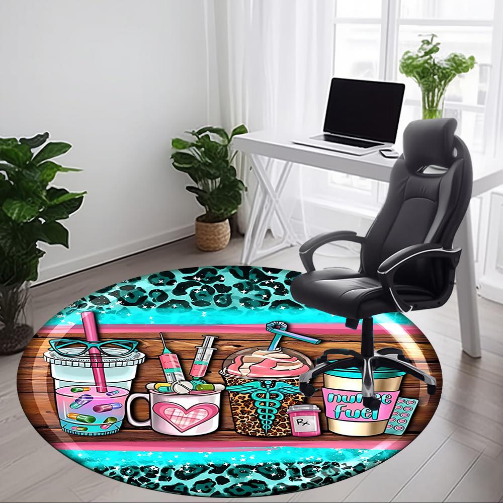 1pc Nurse Print Carpet for Office Non Slip, Round Carpet, Soft & Comfortable, Carpet for Office, Lightweight Round Floor Mat