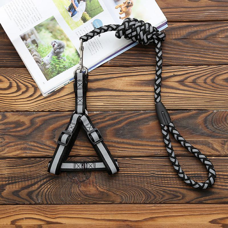 

Світловідбивна ткана шлейка для домашніх тварин : Регульований повідець для великих, середніх та малих собак M: 1.2cm Leash чорний