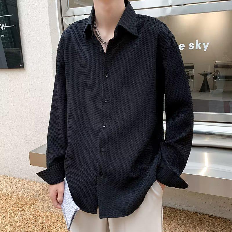 Men's Japanese Pizazz Long Sleeve White Shirt - Trendy Loose Casual Jacket for Spring & Autumn