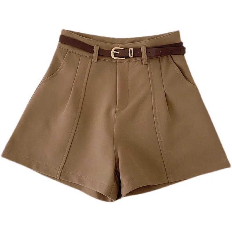 Women's Spring 2025 High-Waist A-Line Wide-Leg Retro Korean-Style Casual Shorts