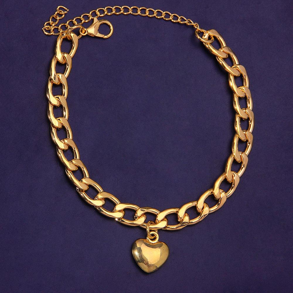 

Летний браслет на щиколотку из титановой стали в стиле панк в форме сердца - ретро-украшения в европейском/американском стиле золотой