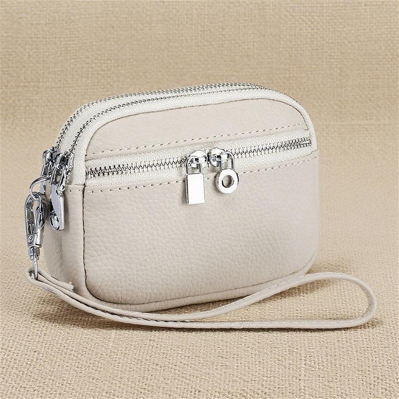 Women PU Leather Coin Purse Double Zipper Wallet Wristlet Key Pouch Small Card Holder Cash Change Purse Portable Mini Clutch Bag