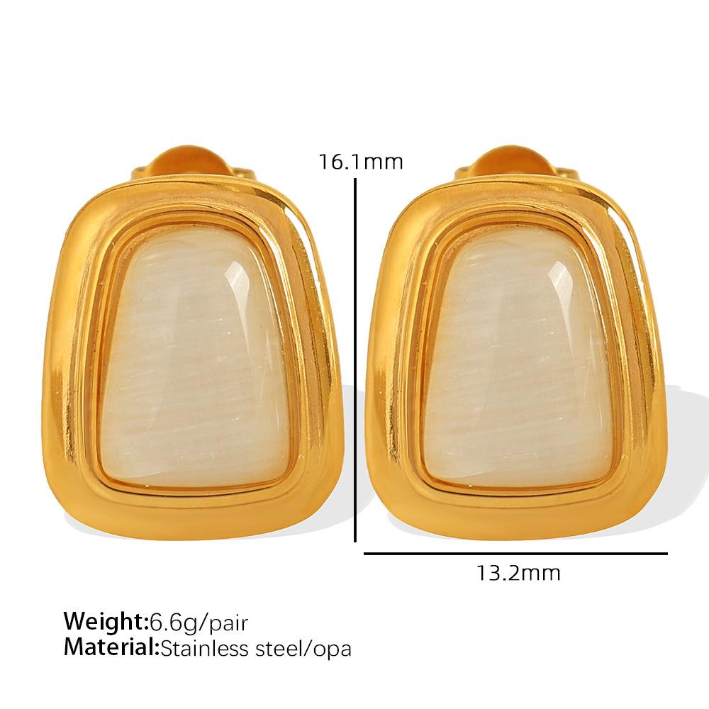 European and American simple opal pendant necklace earrings women's jewelry set gold-plated 18k