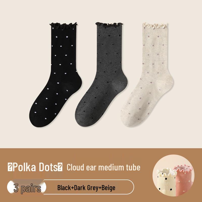 Women's Ruffle Polka Dot Scrunch Socks - Trendy Mid-Calf Cotton Ballet-Style Summer Socks