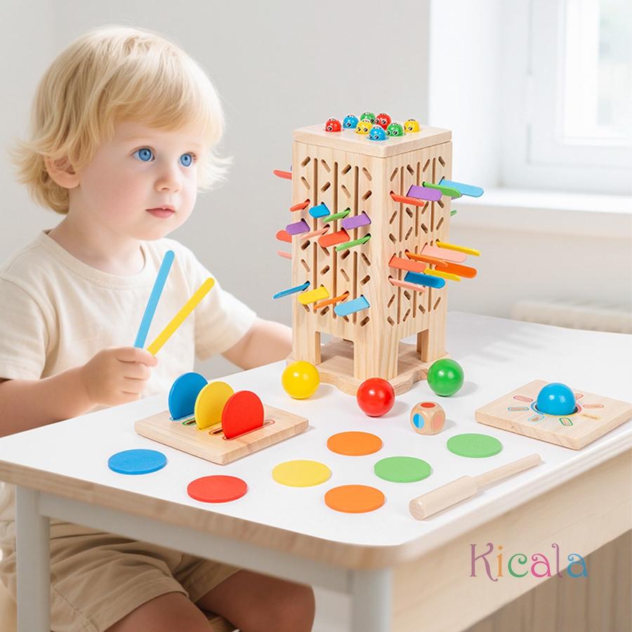 Montessori Game Wooden Stick Tower Toy Color Shapes Sorting Toy Motor Skills Development Stick Counting Math Toy For Kids