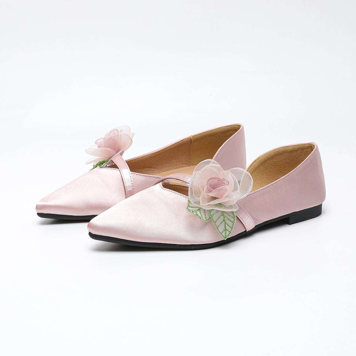 

Большие размеры женской обуви - заостренный плоский носок с неглубоким горлом и цветком сбоку пустое слово с повседневной обувью одинарная новая обувь с цветком 43 розовый