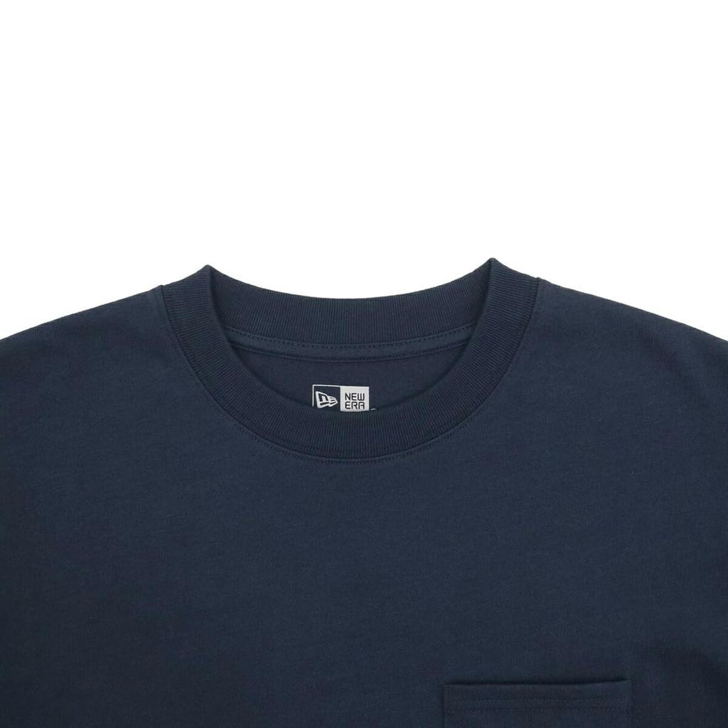 NEW ERA Long Sleeve Cotton Pocket Tee Medium Navy L Black Patch T-Shirt