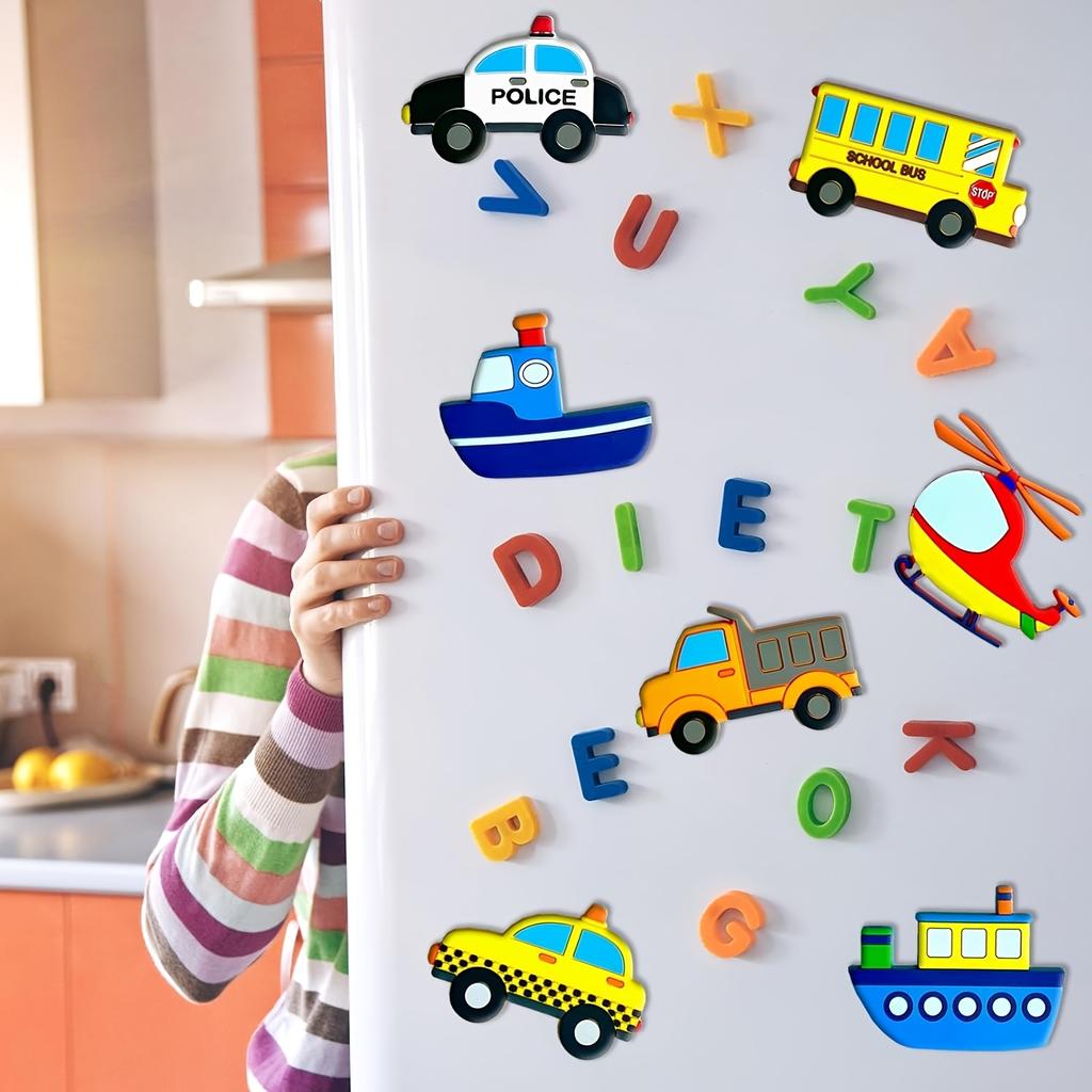 Juego de 10 imanes para refrigerador con diseños de dibujos animados de transporte marítimo, terrestre y aéreo - Duraderos/Regalo para la temporada escolar