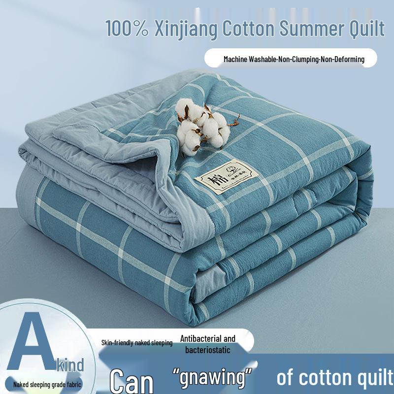 Class A Xinjiang Cotton Summer Quilt - Pure Cotton Filling, Washable, Ideal for Dorms & Single Beds