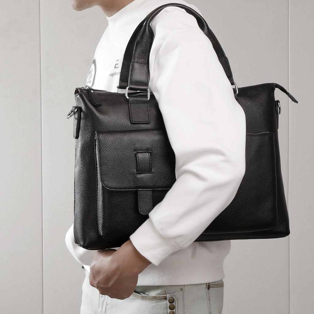 Men's Genuine Leather Laptop Briefcase 16-Inch: Spacious Cowhide Crossbody Shoulder Bag
