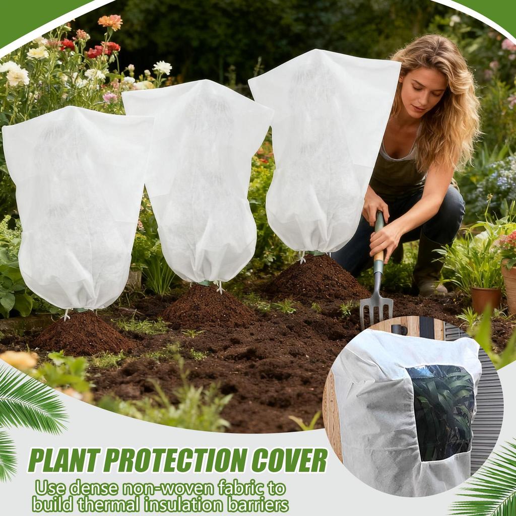 Plant Covers for Winter Frost Cover Plant Protector Bag with Side Zipper Shrubs Blanket Reusable Winter Greenhouse Flower Wrap