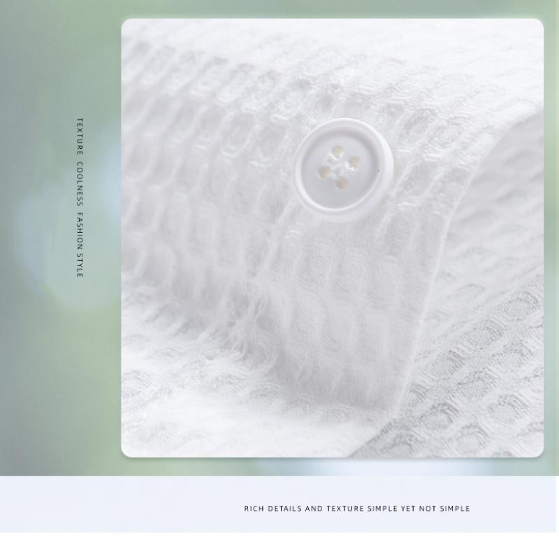 Spring and Summer Solid Color Long Sleeve Men Shirt Pocket Casual Shirt Turn-down Collar Waffle Textured Shirt Simple Style Men Clothing