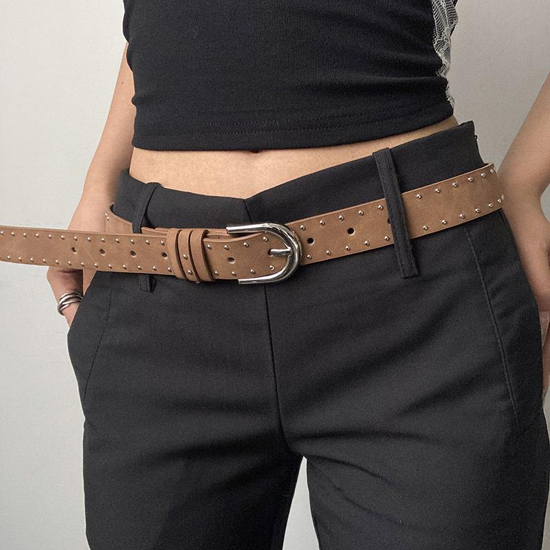 Rivet Punk Needle Buckle Belt For Men Women Versatile Y2K Jeans Decor Pu Leather Strap Hip Hop Retro Waistband