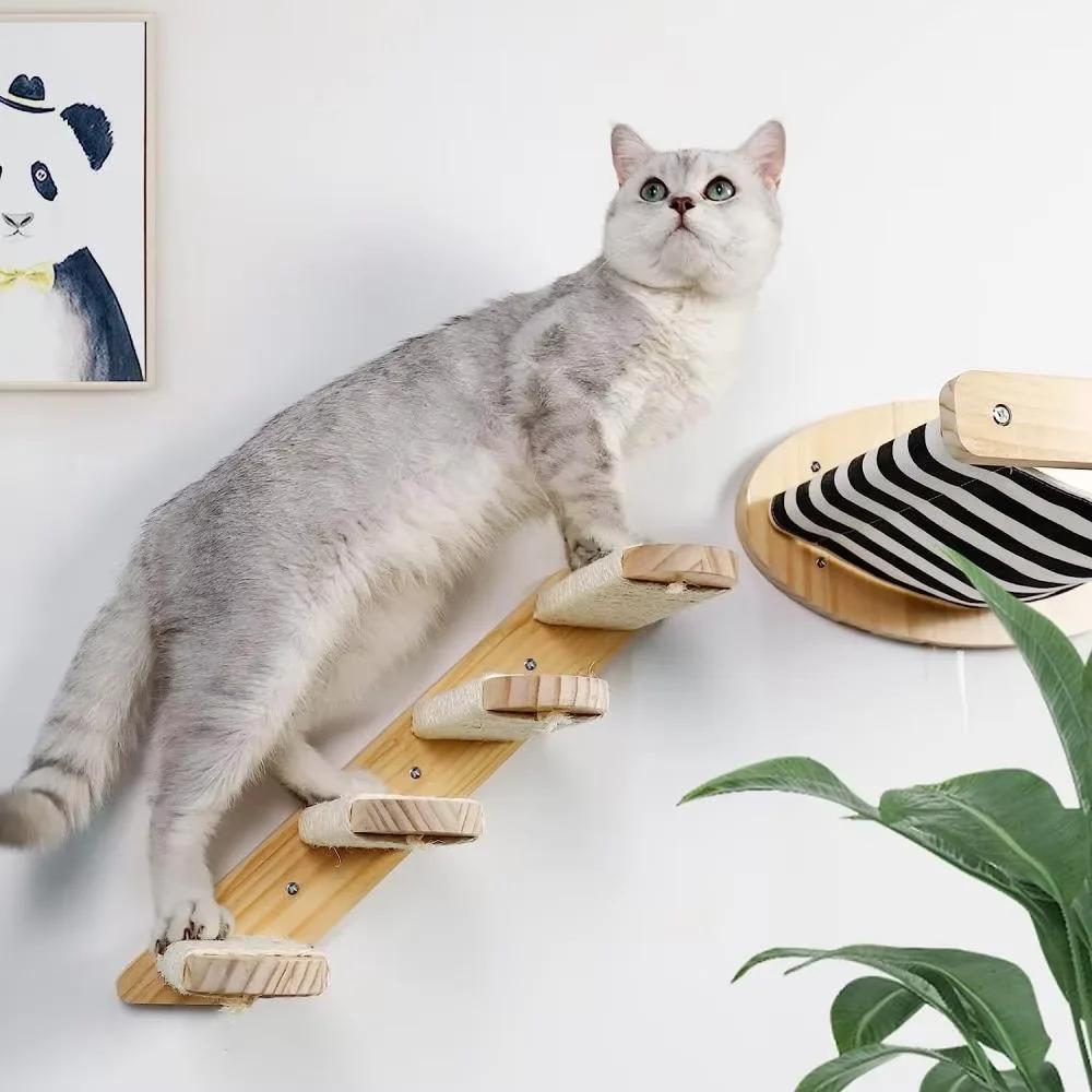 Cat Tree Pet Climbing Frame Wall Mounted Cat Nest Sisal Cat Scratching Post Clouds Jumping Platform Eco-friendly Wooden