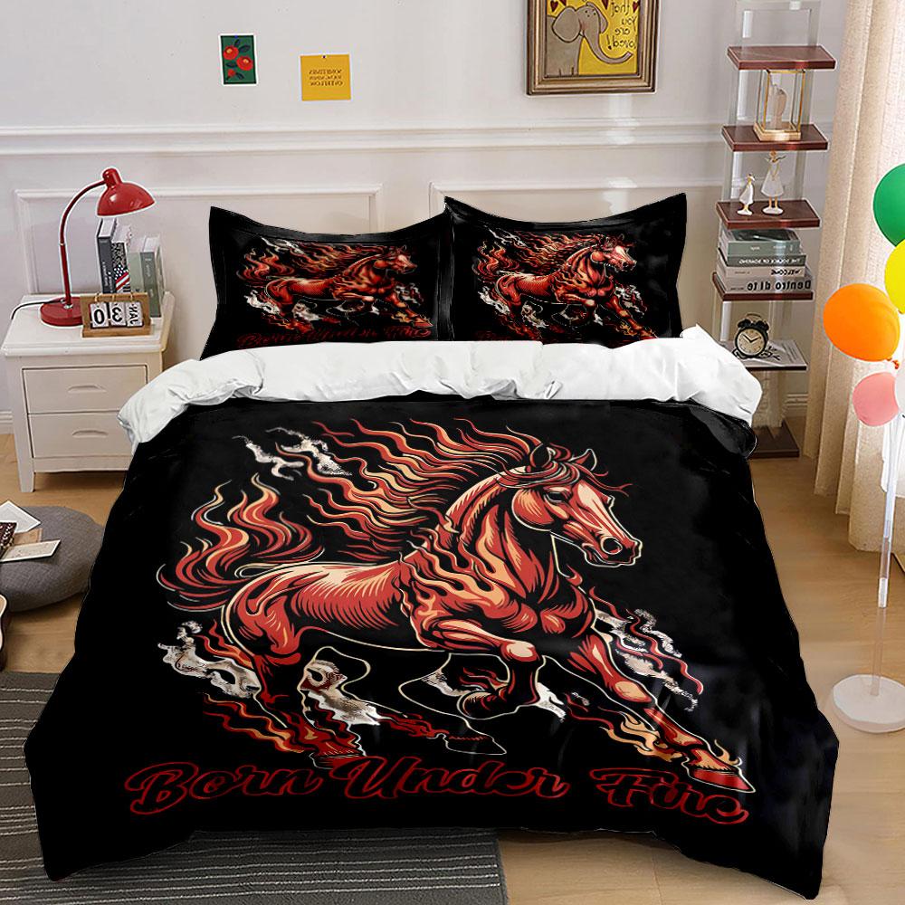 Fiery horse with flames. Bedding sets Duvet cover sets Duvet covers Pillowcases(1 * Duvet Cover 2 * Pillowcases without duvet insert)