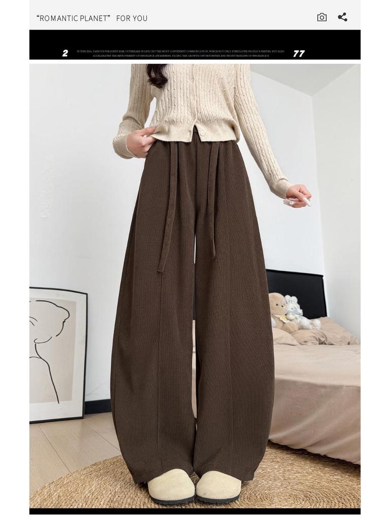 Women's Fleece-Lined Retro Scimitar Pants: Autumn/Winter 2025, High-Waisted Loose Chenille Wide-Leg with a Slimming Drape.