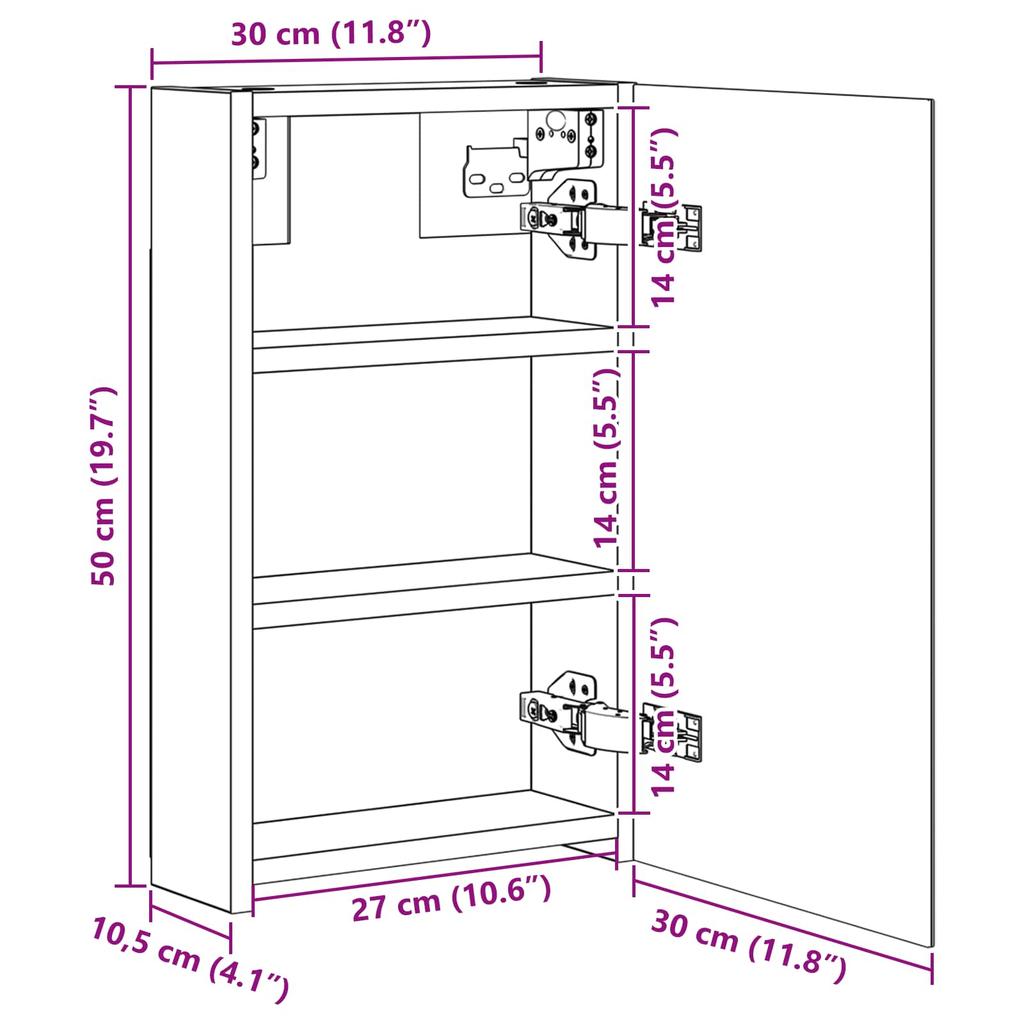 Bathroom Mirror Cabinet White 30 X 10.5 X 50 Cm Particleboard