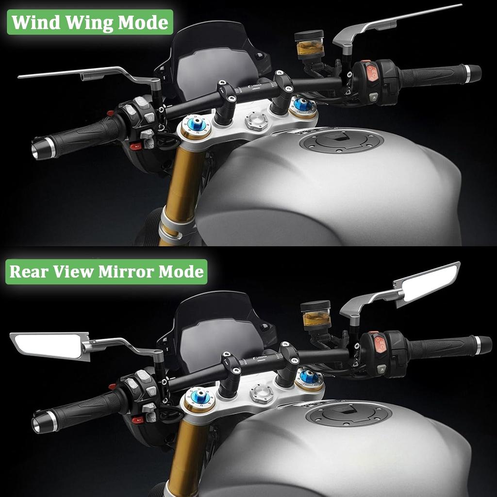 Motorcycle Rear View Mirrors, Adjustable 360° Rotating Stealth Wind Wing Side Mirrors Compatible With Kawasaki Z400 Z650 Z1000 Duke 125 200 250 390