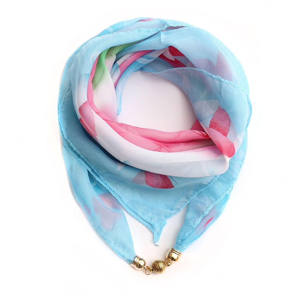 Women's Summer Magnetic Buckle Silk Scarf: Versatile, Fashionable Chiffon Square Scarf for Shirts
