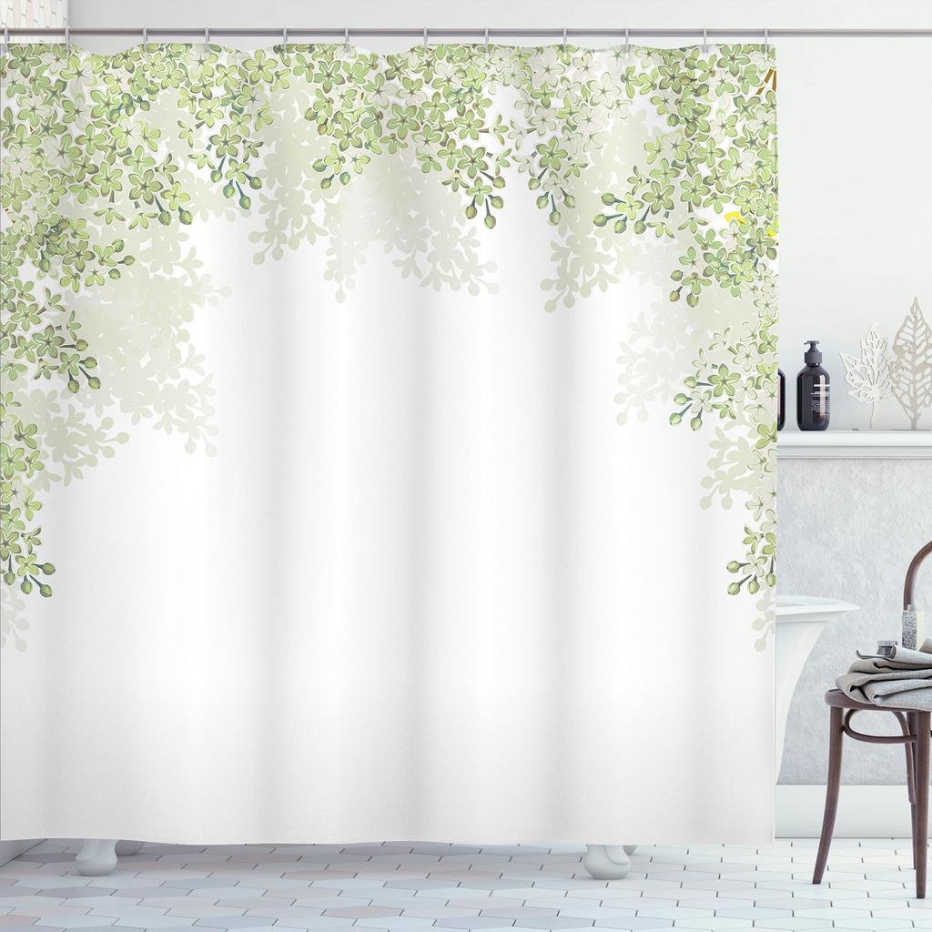 Cherry Blossom Shower Curtain, Spring Floral Japanese Sakura Bathroom Decor Polyester Fabric Waterproof Bath Curtain With Hooks