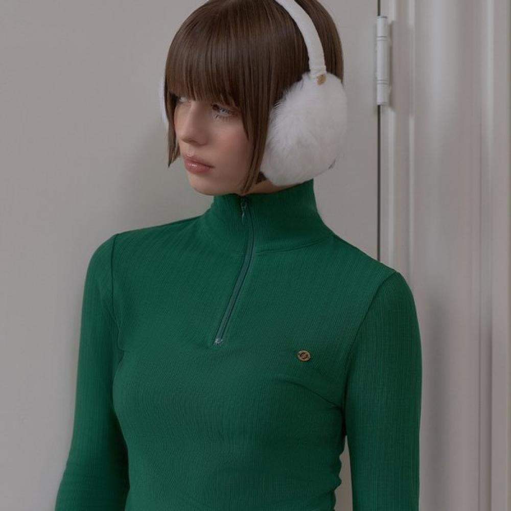 Playboo Fleece Ribbed Half Zip Top Green L