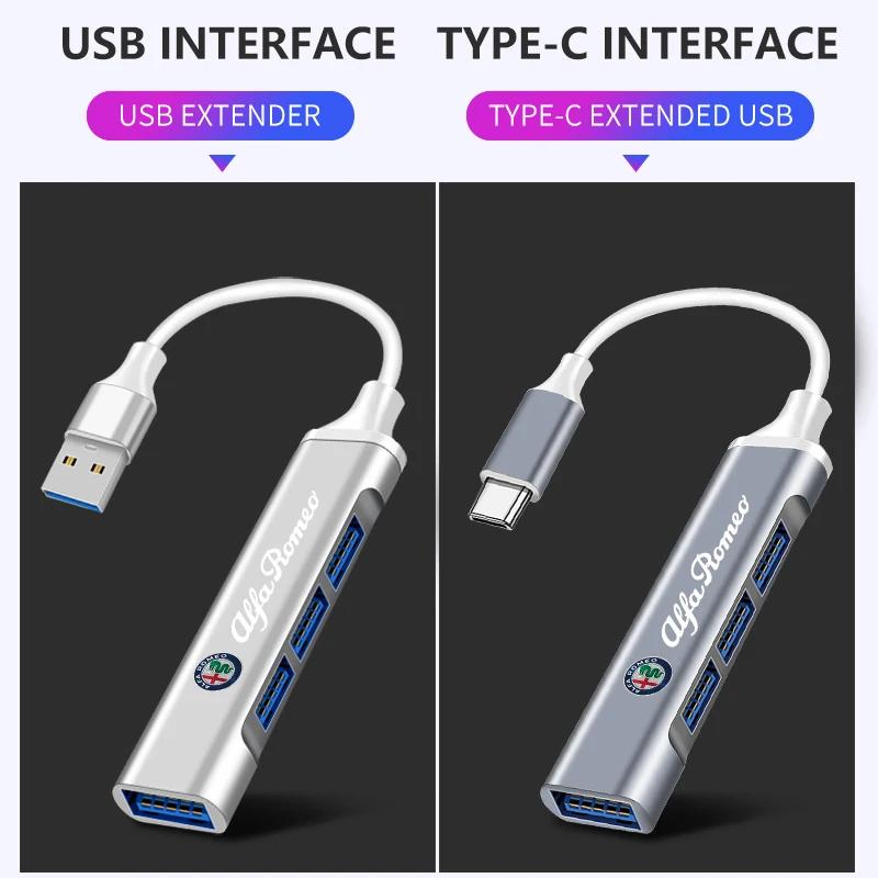 Car Stickers For Alfa Romeo Car 4 Port USB Type-C High speed conversion Adapter Auto Accessories For Alfa Romeo serpent Giulia 1