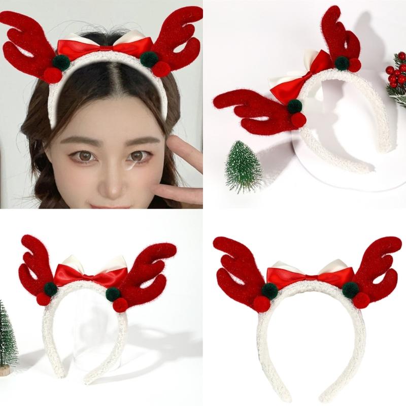 Festival Plush Elk Hairband With Bowknot For Christmas Party And Family Gatherings Comfortable Holiday Hair Accessory