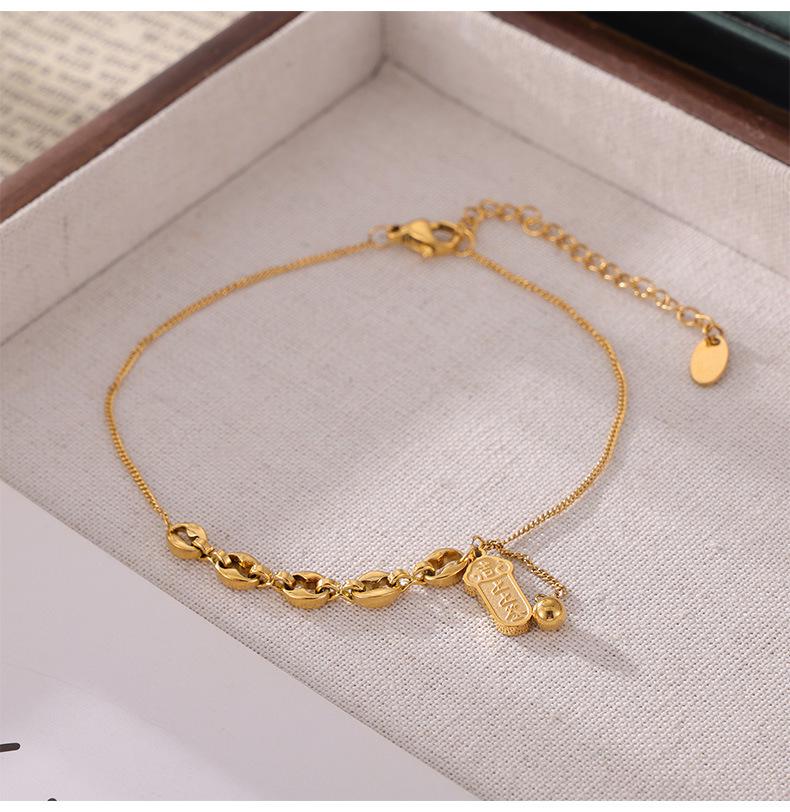 Women's Trendy Titanium Steel Square Anklet with Non-Fading Sign Pendant