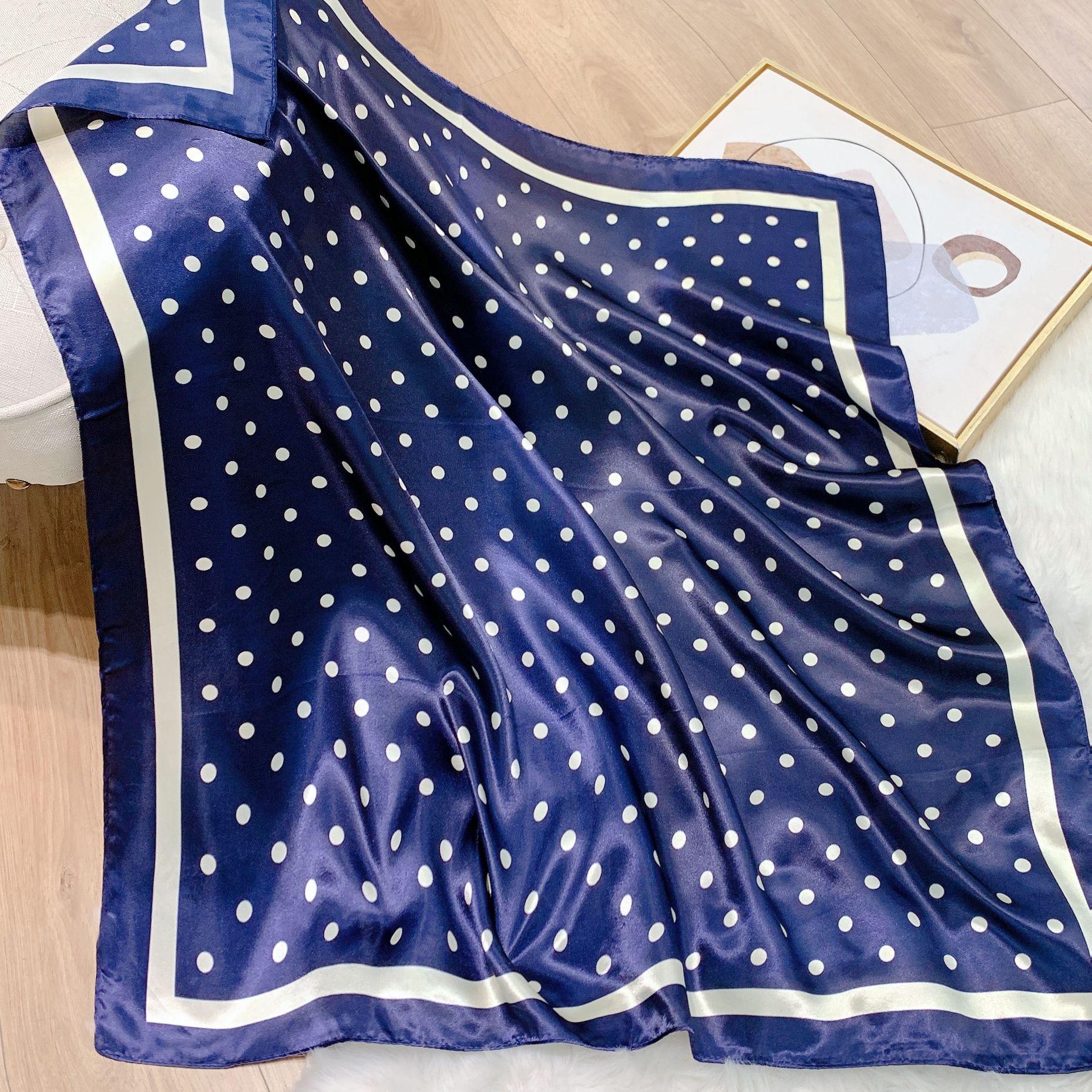 

Квадратный шарф с принтом в горошек для женщин, шелковая шаль, шейный платок, женские повязки для волос, повязки на голову, повязка на голову, атласный хиджаб, бандана 90x90cm