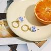 Stainless Steel Blue and White Porcelain Earrings Chinese Style Gold Hoop Earrings  Lady