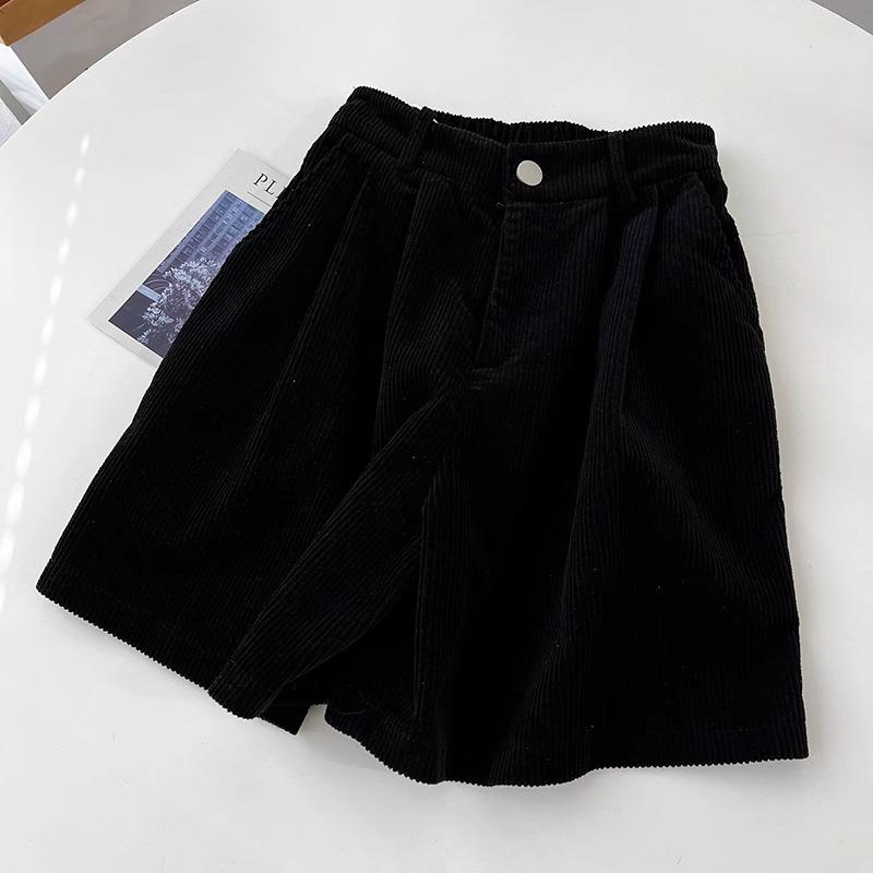 Women's High-Waist Retro Corduroy Shorts A-line Slimming Casual Wide-Leg, Petite Fit for 2025 Autumn/Winter Collection