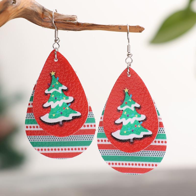 

Teardrop Christmas Tree Bark Earrings: European & American Double-Layer Holiday Jewelry разноцветный