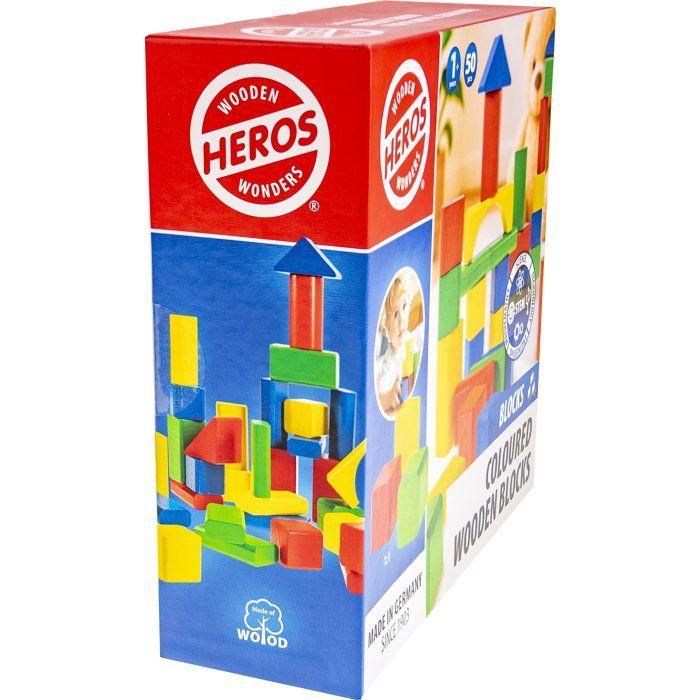 HEROS - Blocs de construction en bois 100 % certifié FSC® - 50 pièces - Dès 1 ans
