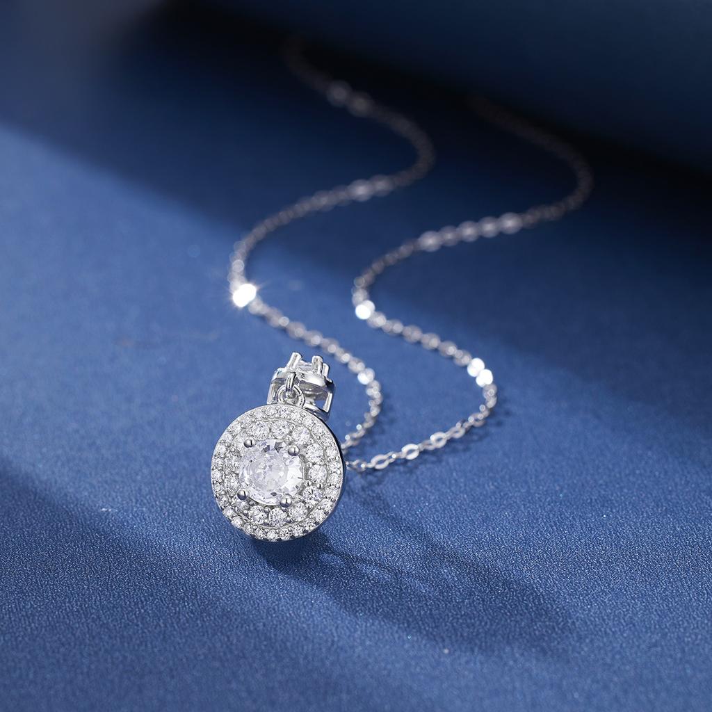 925 sterling silver round necklace women's exquisite full diamond pendant rich woman collarbone chain zircon neck jewelry niche jewelry
