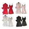 Set Pigiama e Vestaglia da Notte per Donna con Bordi in Pizzo Mini Abito da Notte e Vestaglia a 3/4 Set Pigiama 2 Pezzi Camicia da Notte Sexy Biancheria da Notte per Sposa