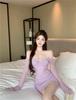 Pure Desire Spice Girl Mesh Long-sleeved Dress Women's Early Autumn Lace Purple Skirt Sexy Tight Hip-wrapped Skirt