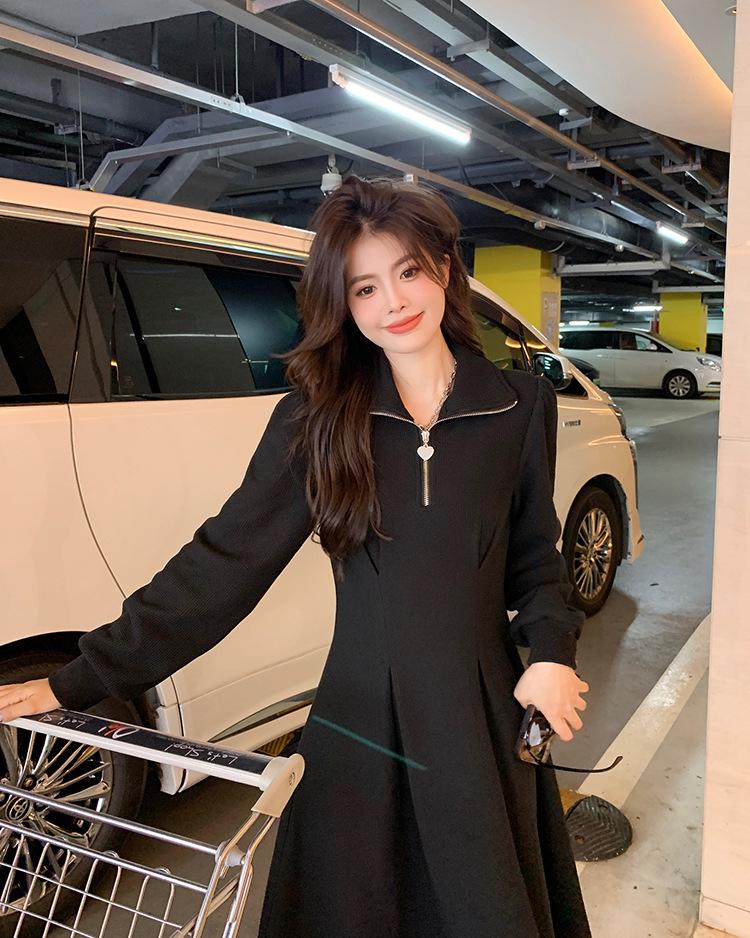 Women's Plus Size Waffle Knit Long Sleeve Dress with Cinched Waist and Polo Collar - New 2025 Spring/Autumn Style