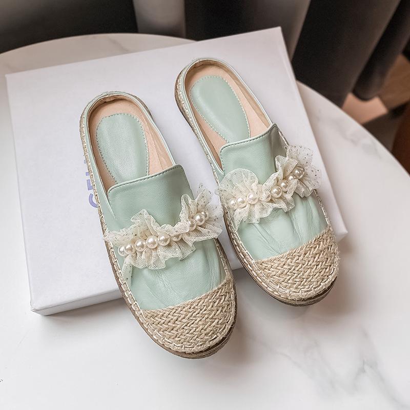 Fashion String Beaded Espadrilles Women Slippers Flat Heel Slides Ladies Shoes Cover Toe Mules Pantuflas Flipflops Slip On Femme Sandals