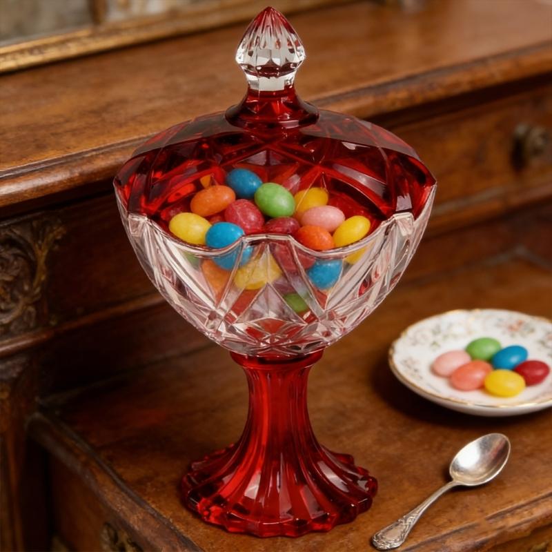 Candy Jar,Decorative Candy Dish Glass Crystal Candy Bowl with Lid Glass Nut Cookie Fruit Bowl Plate Jewelry Box Gift