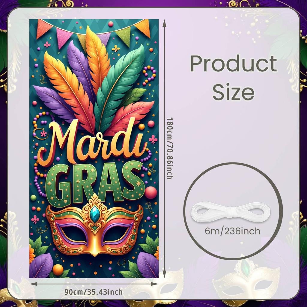 Mardi Gras Banner Beaded Decoration Carnival Display Bead Ornament Display Ornate Design Pom-pom Festival Backdrop For Indoor