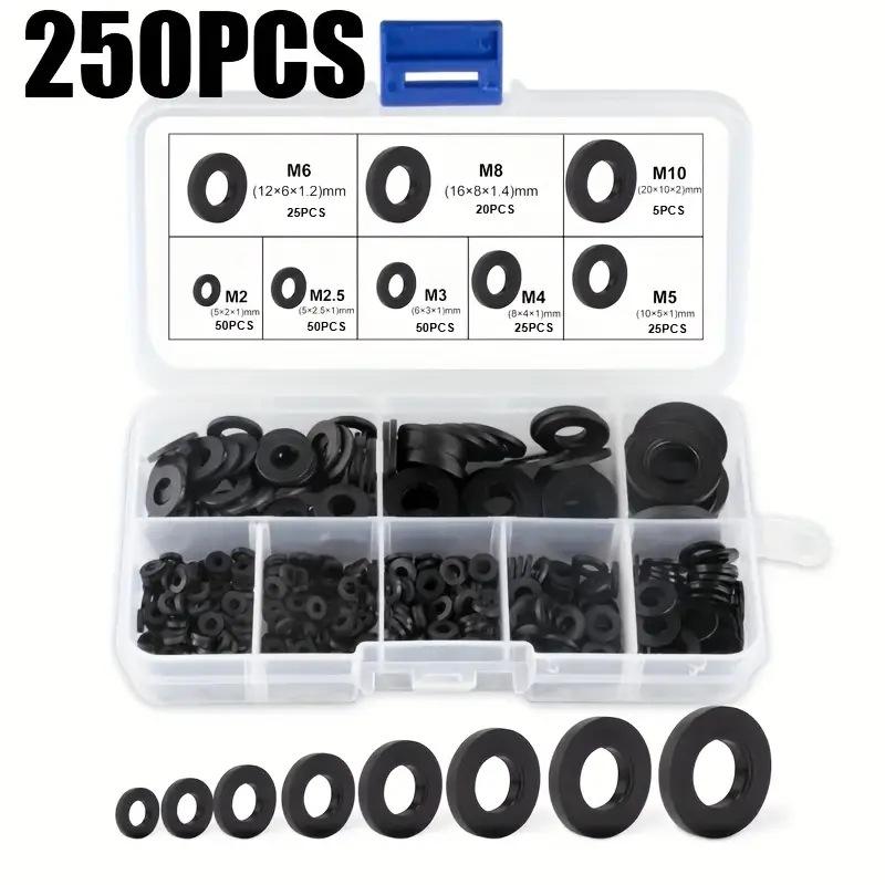 

250-500Pcs Black and White Nylon Gasket Box, Plastic Gasket Nylon Gasket Set Insulating Gasket black 250pcs