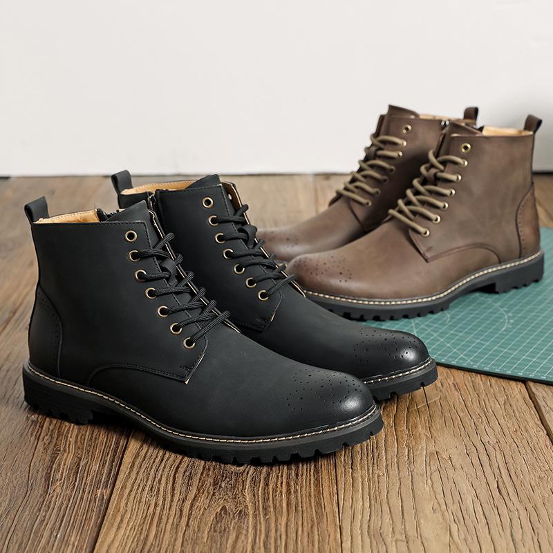 Men's Large Size Autumn/Winter Retro Leather Martin Boots – Trendy and Fashionable Work Boots