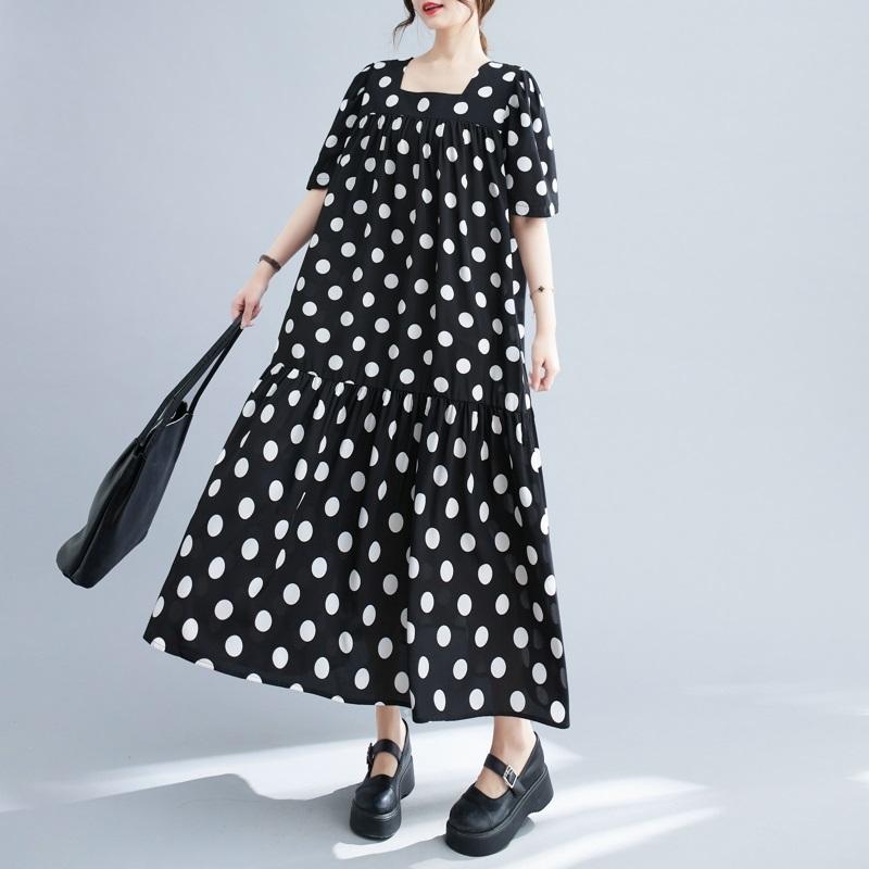 Kurzärmlig Übergröße Vintage Punkt Neu in Kleider für Frauen lässig locker langes Sommerkleid