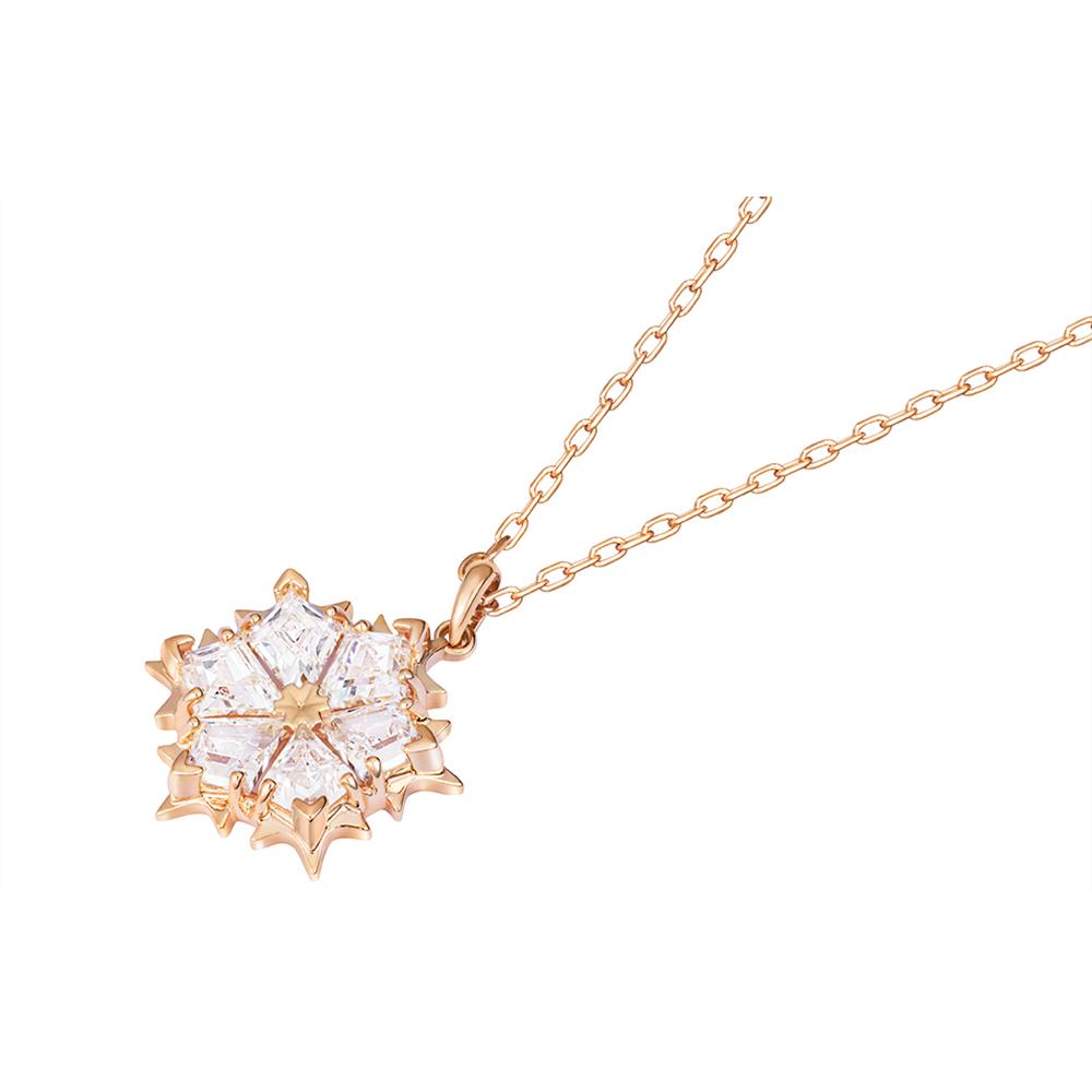 Swarovski Magic Snowflake Faux Crystal Stone Necklaces Womens Rose Gold/White
